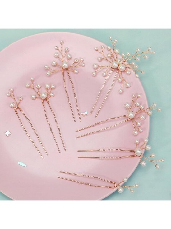 Women\'s 7 Pieces Rhinestone Crystal Handmade Bridesmaid Floral Pearl Hair Pins